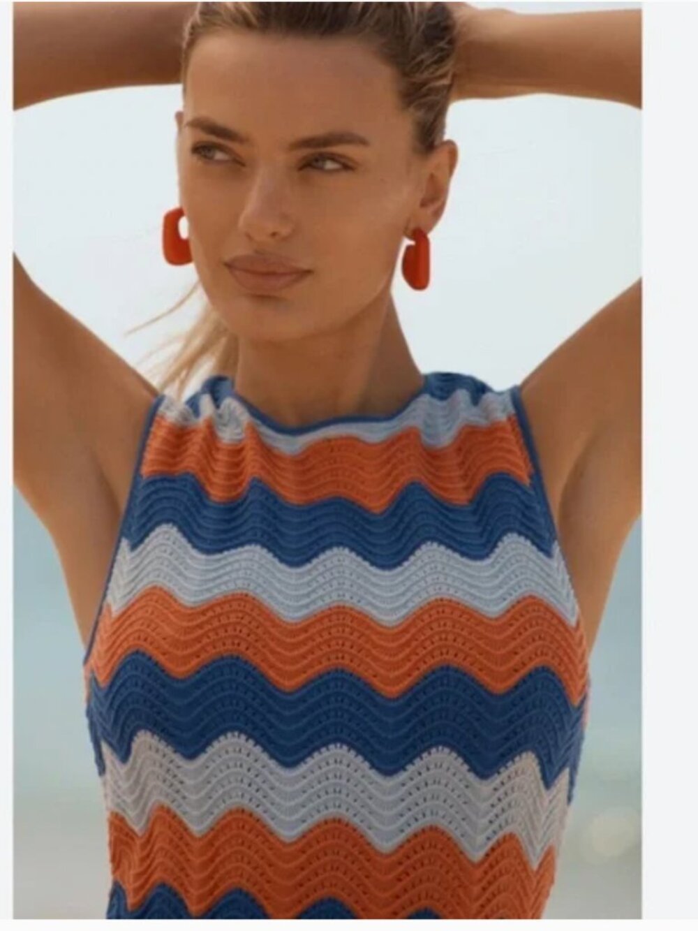 Anthropologie Electric & Rose Chevron Crochet Mini Dress Boho Coastal Beach M - Picture 3 of 11